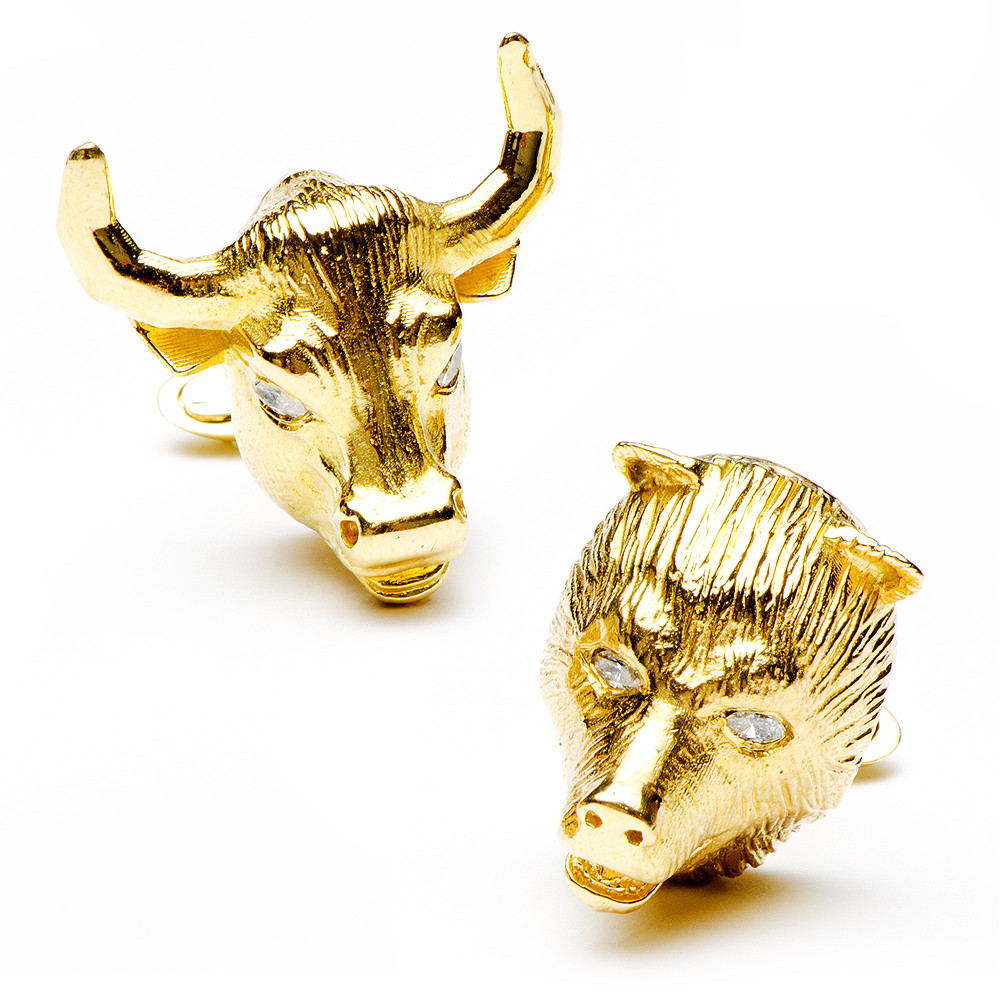 Jacob & Co designer gold cufflinks for men bull and bear
