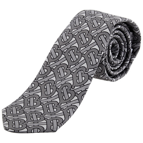 Grey Monogrammed Burberry tie mens silk