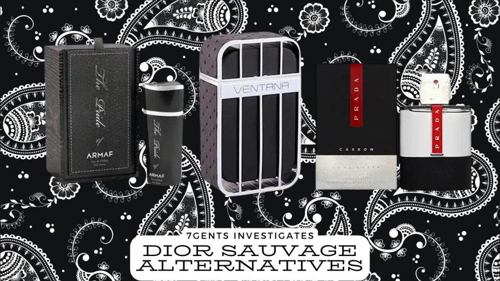 dior sauvage alternative bottles on a paisley background