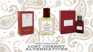 tom ford lost cherry alternative bottles on a paisley background