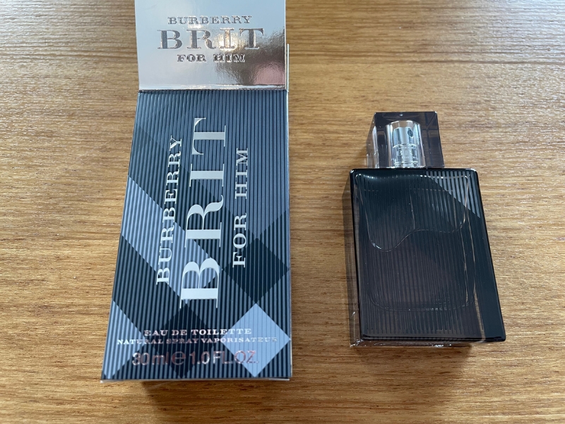 burberry brit bottle next to opened box