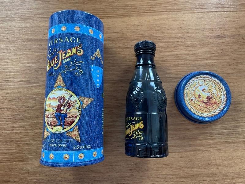 versace blue jeans bottle with box containers